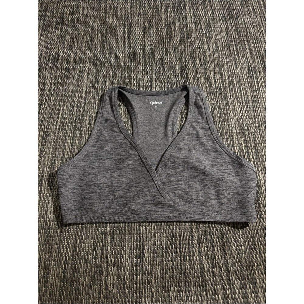 Quince Ultra Soft V Neck Racerback Bra Heathered Charcoal Grey Size XL